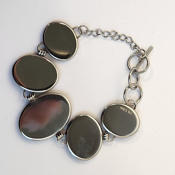 NIB Genuine Abalone Shell Inlay Toggle Bracelet & Earrings Stainless Set - Picture 10 of 16